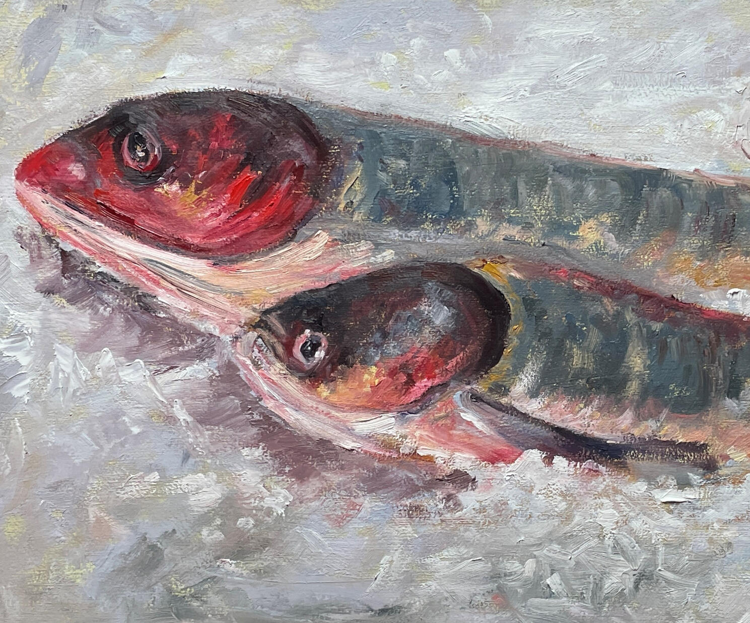 Two Carps on ice, 80x55